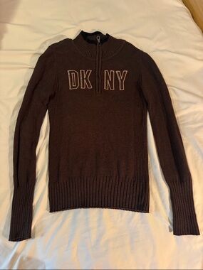 Vintage DKNY Dark Brown Half-Zip Logo Sweater